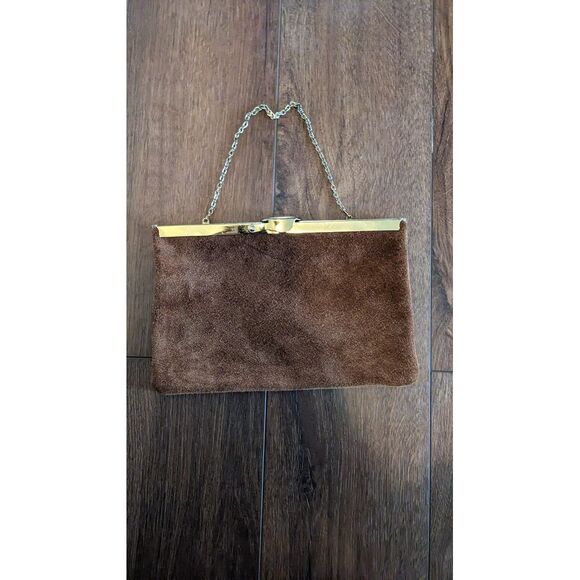 Light brown vintage leather purse hinged‎ open - Picture 1 of 7